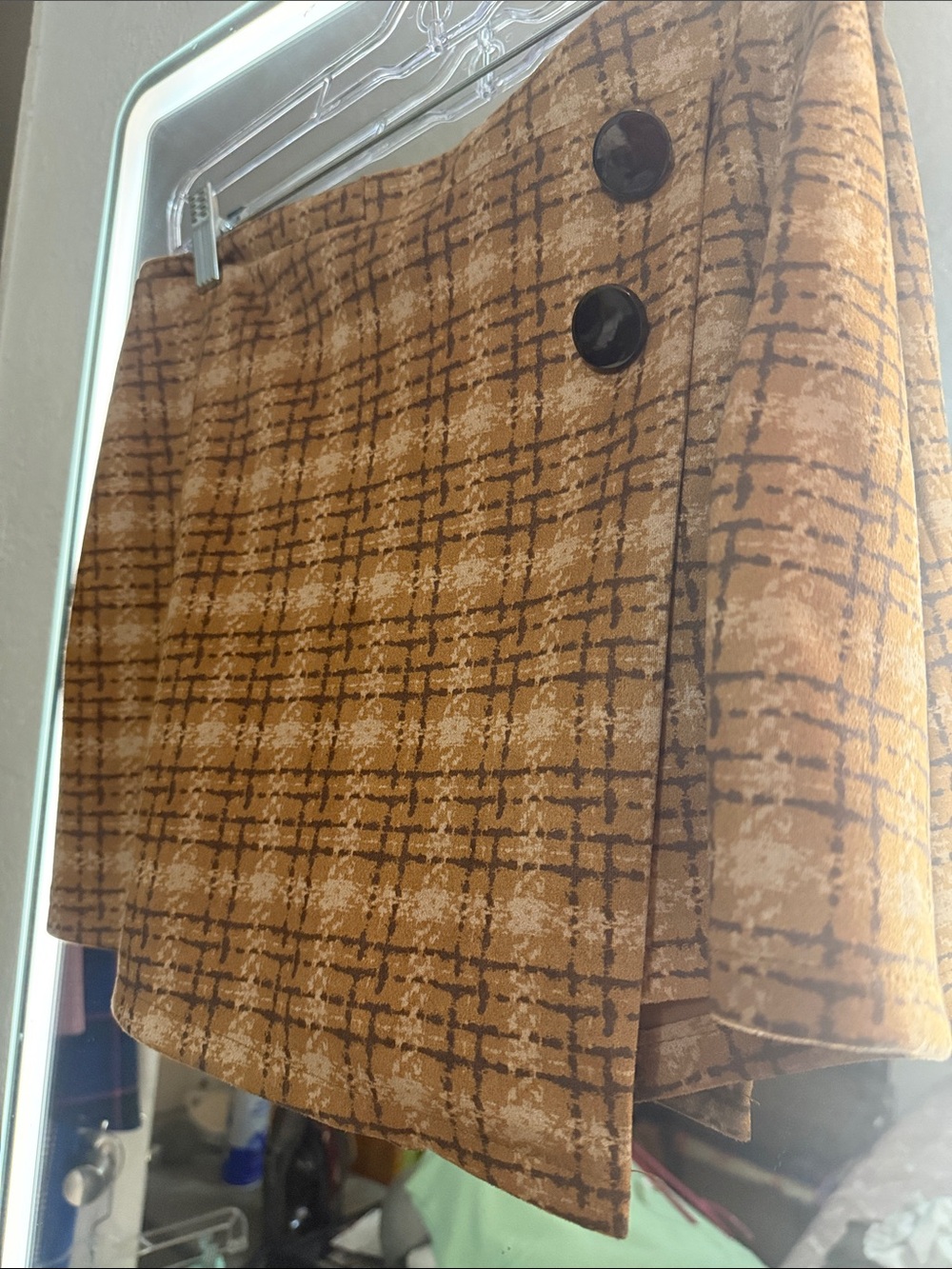 Womens Brown Plaid Button Front skort super cute